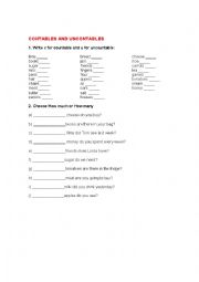 English Worksheet: Countable and Uncountable Exercise