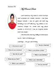 English Worksheet: My Personal Details