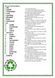 English Worksheet: recycling matching