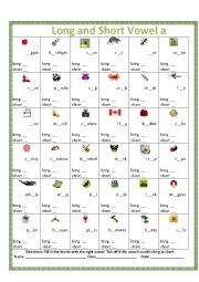 English Worksheet: Short and Long a 48 icons