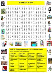 English Worksheet: Summer jobs - wordsearch