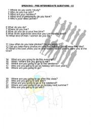 English Worksheet: SPEAKING - PRE-INTERMEDIATE - VOL.02