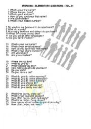 English Worksheet: SPEAKING - ELEMENTARY - VOL.01