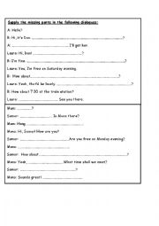 English Worksheet: dialogue gap filling exercises 