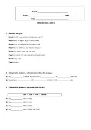 English Worksheet: Test about greetings and Introductions