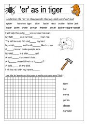 English Worksheet: er as in Tiger