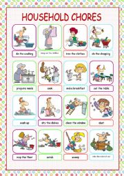 English Worksheet: Household Chores Picture Dictionary