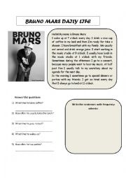 English Worksheet: BRUNO MARS DAILY LIFE