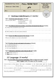 English Worksheet: Full term test N2 9TH form