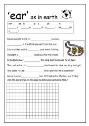 English Worksheet: ear as in Earth