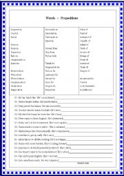 English Worksheet: Words + prepositions