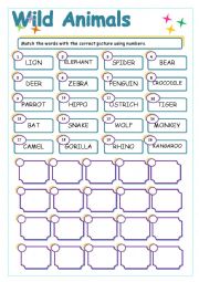 English Worksheet: WILD ANIMALS WORKSHEET (animals set 2)