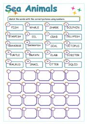 SEA ANIMALS WORKSHEET (animals set 3)