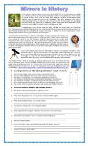 English Worksheet: The History Of Mirrors