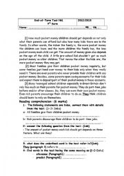 English Worksheet: 9th form  end of term test n 1