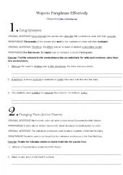 English Worksheet: Ways to Paraphrase Effectively