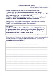 English Worksheet: Writing lesson teens and parents misunderstanding
