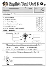 English Worksheet: test on have got / clothes .... 3 PAGES