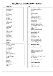 English Worksheet: Diet, Fitness and Health Vocabulary