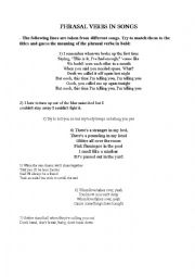 English Worksheet: PHRASAL VERBS IN SONGS