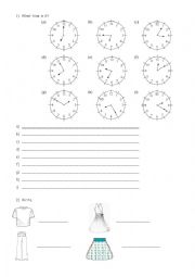 English Worksheet: The time- the clothes