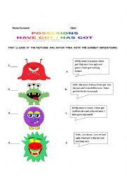 English Worksheet: possessives, have got,has got,face parts