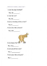 English Worksheet: using can/cant