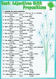 English Worksheet: Test: Adjectives With Prepositions