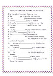 English Worksheet: PRESENT SIMPLE OR PRESENT CONTINUOUS