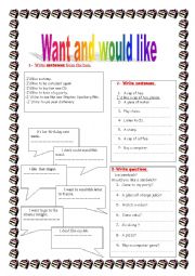 English Worksheet: want and would like