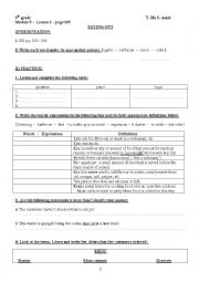 English Worksheet: 9th gr, module 5 lesson2 : EATING OUT
