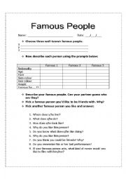English Worksheet: famous people