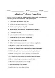 Adjectives, Verbs and Nouns Quiz