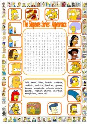 English Worksheet: The Simpsons Series: Appearance WordSearch (Key included)