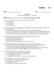 English Worksheet: The Boy in the Striped Pajamas (Pyjamas) Final Exam