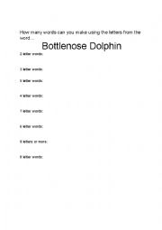 English Worksheet: Word Work-Bottle Nose Dolphin