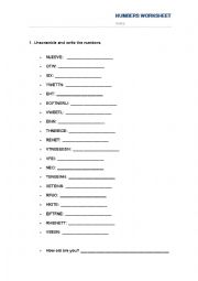 English Worksheet: Numbers 1-20