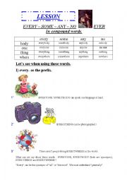 English Worksheet: words with every-, some-, any-, no- and -ever. Grammar lesson and exercises.