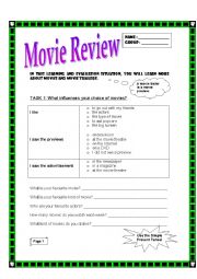 English Worksheet: Movie Trailers and Movie Reviews