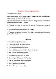 English Worksheet: Present continuous- wh question game