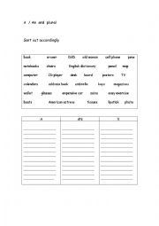 English Worksheet: A / And and plural