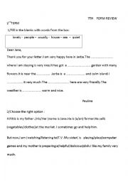 English Worksheet: Review.7 th form.2nd Term