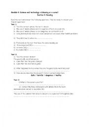 English Worksheet: Module 4 science and technology: a blessing or a curse? Section 3 Reading