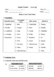 English Worksheet: Wordbank_countable and uncountable