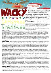 Wacky Christmas Traditions( reading+writing,answer key is included)