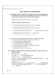 English Worksheet: present perfect- future tense