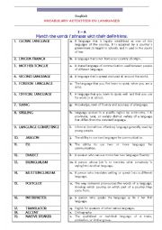 English Worksheet: Languages - Vocabulary activities