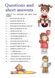 English Worksheet: QUESTIONS AND SHORT ANSWERS