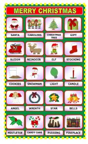 English Worksheet: CHRISTMAS PICTIONARY