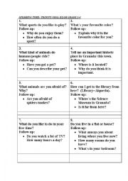English Worksheet: SPEAKING TIME ACTIVITY   TRINITY  GRADE 1 TO 4. 